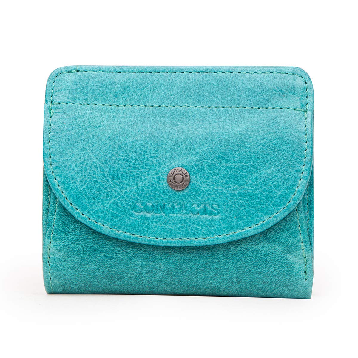 CONTACTS Genuine Leather Mini Wallet with Coin Pocket,8 Card Slots, Snap Closure, Compact Clutch Purse for Women Vintage