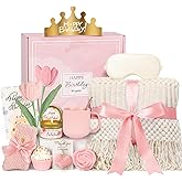 CuriBox Birthday Gifts for Women - 13PCS Unique Happy Birthday Gifts Basket for Mom Her Best Friend Sister Wife Girlfriend Coworker - Relaxing Spa Self Care Package Valentines Day Gifts Set (Rose)
