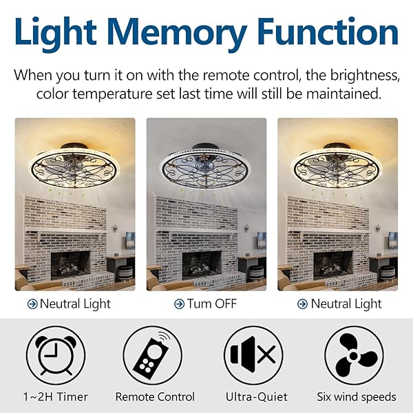 HUIXUTE CAGED CEILING FAN WITH LIGHTS REMOTE CONTROL, 6 SPEEDS 3 COLOR FARMHOUSE INDUSTRIAL CEILING FAN WITH LIGHT FOR KITCHEN BEDROOM LIVING ROOM
