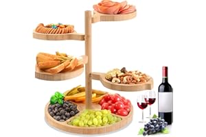Cheese Boards Charcuterie Swivel Bamboo 5 in 1 Easy Setup Store Sturdy Serving Platters Trays Unique Party Holiday Wedding Bi