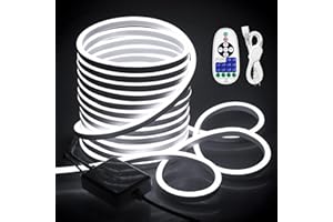 Samsion Led Neon Rope Lights 50FT Daylight White Neon Light Strip Waterproof Outdoor Dimmable with Remote Controller LED Neon Flex Lights 120LEDs/M AC110V~130V for Bedroom Indoor Yard Patio Cold White