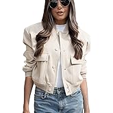 imbpceu Women Bomber Jacket Casual Long Sleeve Button Down Varsity Jackets with Pockets