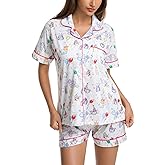 Womens Pajamas Set Button Down 2 Piece Cute Monkey Bunny Y2k Preppy Heart Pjs Sets Lounge Comfy Sleepwear
