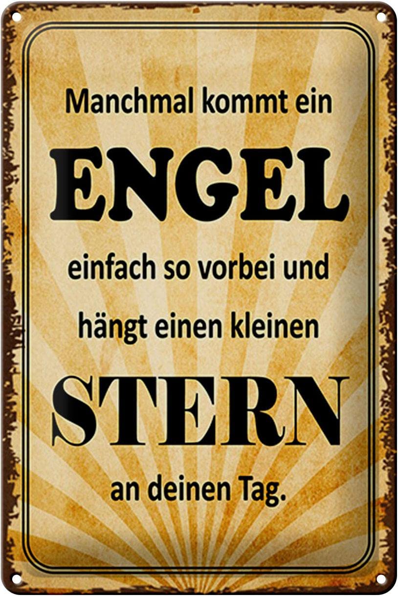 Tin Sign 30 x 20 cm with German Text "Somemal kommt ein Engel einfach so vorbei und hängt einen kleinen Stern an deinen Tag [German Language] DekoNo7