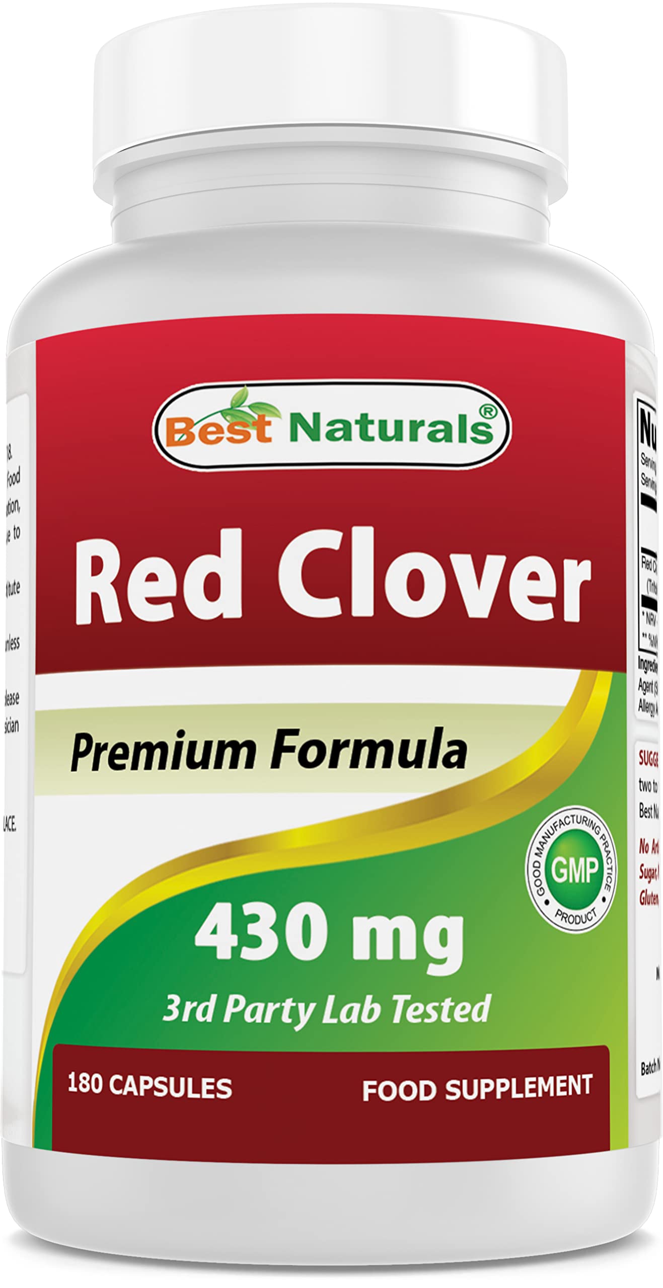 Best Naturals Red Clover 430 mg 180 Capsules (180 Count (Pack of 1))