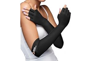 Copper Compression Long Arthritis Pain Relief Gloves - Copper Infused Orthopedic Fingerless Hand Brace for Women, Men - Carpal Tunnel, Computer Typing, RSI, Support Hands, Wrist, Arms