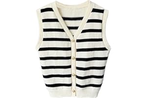 Floerns Girl's Striped Button Down Sweater Vest V Neck Sleeveless Lightweight Knitted Tank Top