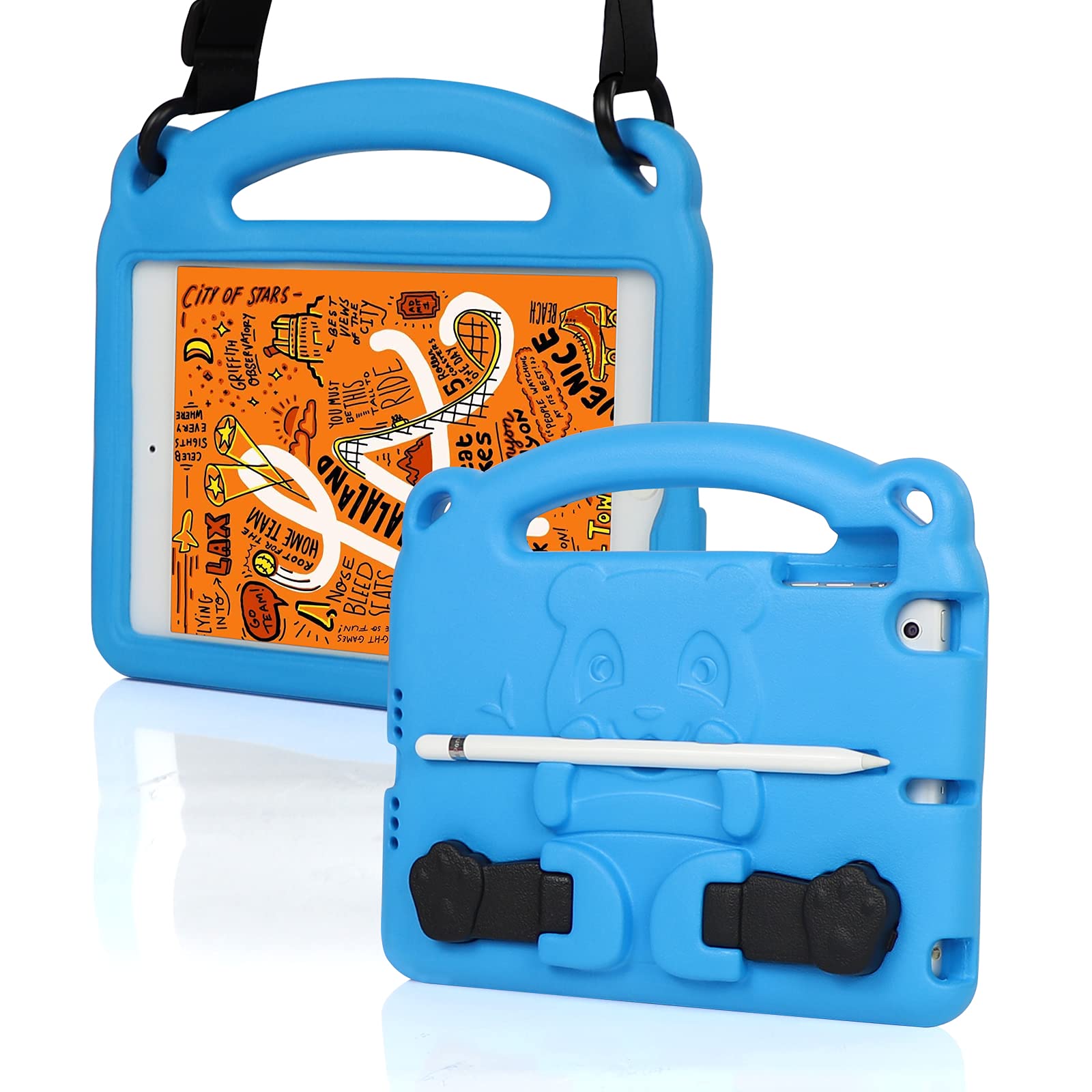 KINGSKEEN Case for iPad Mini 7.9 inch, iPad Mini 5/4/3/2/1, Eva Shock Proof Lightweight Professional Kids Case, with Handle Built-in Holder & Shoulder Strap & Apple Pencil Holder (Blue)