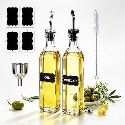 500ml Ölflasche, 2 Pack Essig- und Ölspender Set mit Ausgießer