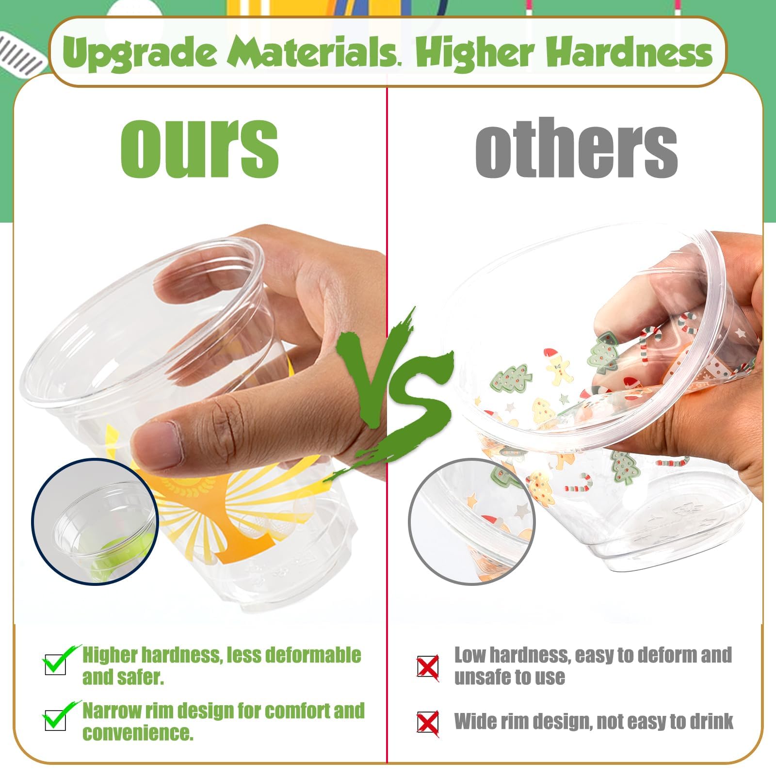 50 Pack Golf Ball Party Cups - 12oz Clear Plastic Drinking Cups, Green Disposable Masters Golf Birthday Bachelor Party Decorations Supplies