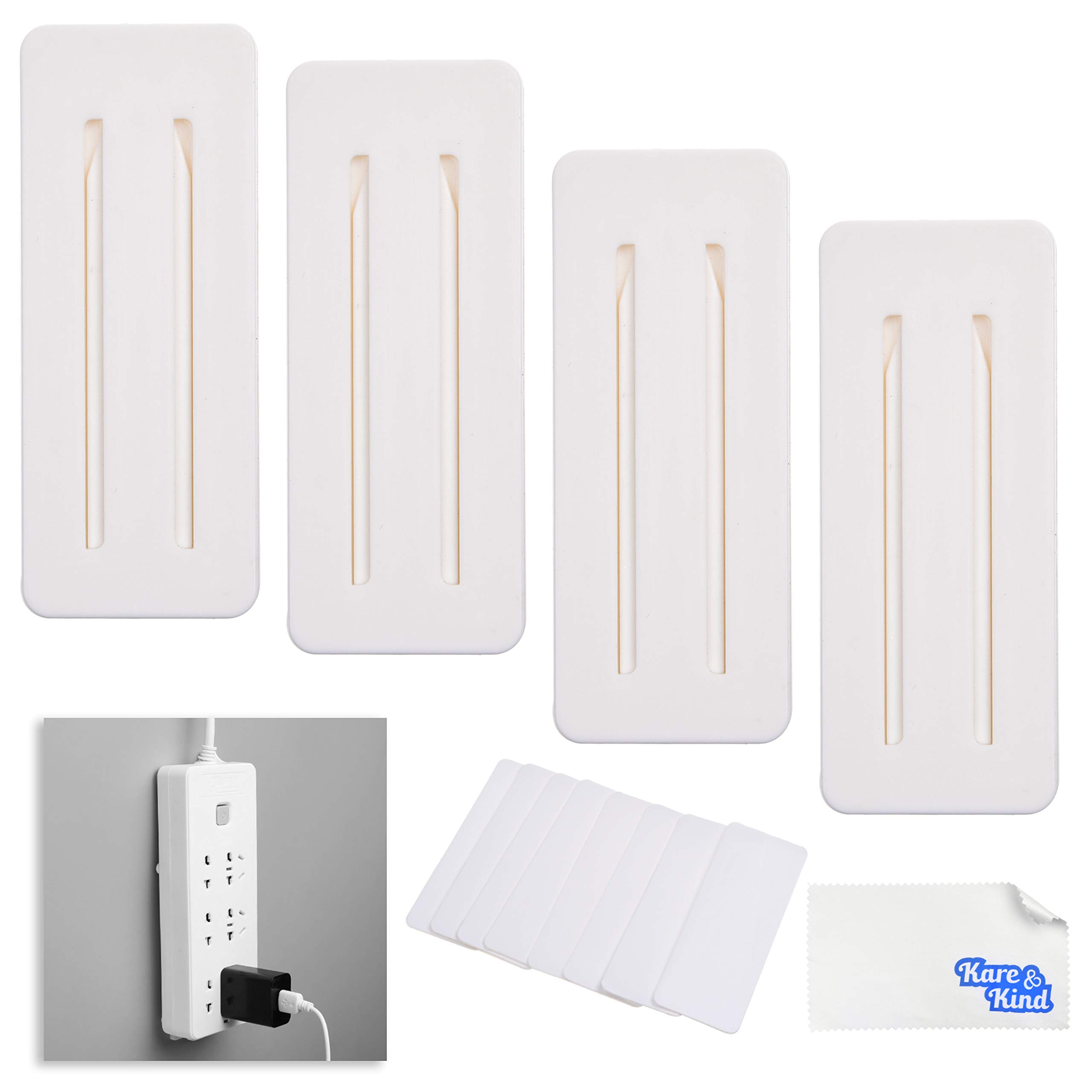 Self Adhesive Power Strip Holder - No Drill Extension Block Wall Mount Fixator - Easy to Install Sliding Design - For Home, Kitchen, Office (4 Pack - Sliding Design)