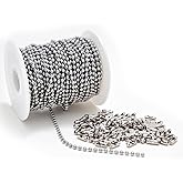 55 Feet – 3.2mm Ball Chain with 100 Connectors, Stainless Steel Roll for Dog Tags, Jewelry Making, Keychains, Fan Pulls, DIY Crafts