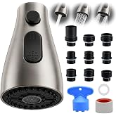 Kitchen Faucet Head Replacement, 3-Function Pull Down Spray Head with 9 Adapters, Sink Faucet Spray Head Compatible with Moen, Delta, American Standard Faucet, etc, Brushed Nickel