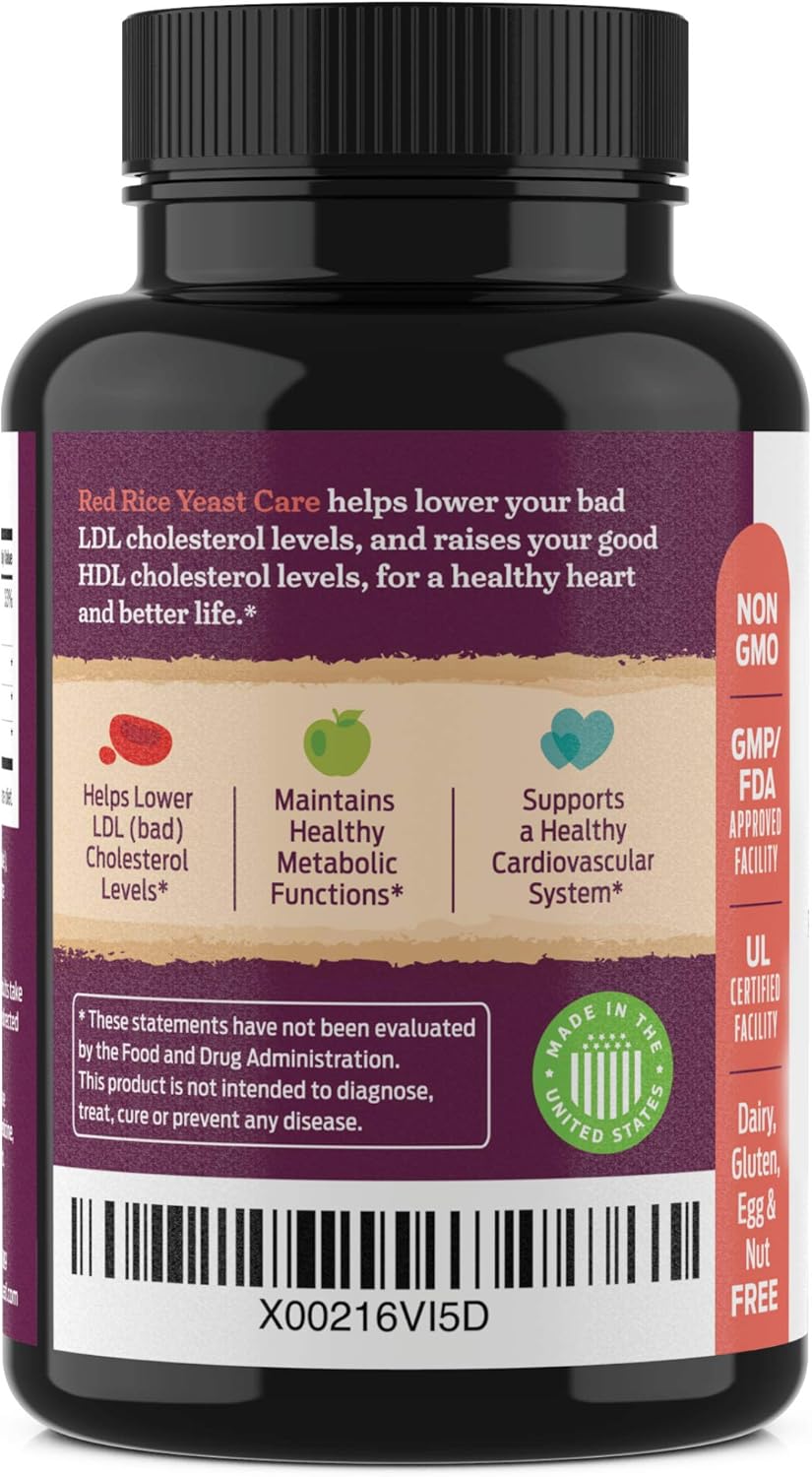 Red Yeast Rice Care with COQ-10 and Organic Flaxseed - Supports Cardiovascular Health - 1215mg - 90 Vegetable Capsules - Daily Dietary Supplements: Health & Personal Care