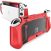 Mumba Dockable Case for Nintendo Switch OLED 2021, [Blade Series] TPU Grip Protective Cover Accessories Compatible with Nintendo Switch OLED and Joy-Con Controller (Red)