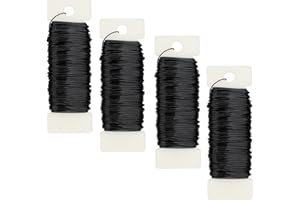 Febwind 4 Rolls Floral Wire - 152 Yards, 22 Gauge Black Flexible Paddle Wire for Flower Arrangement, Garland, Handicrafts, Wr