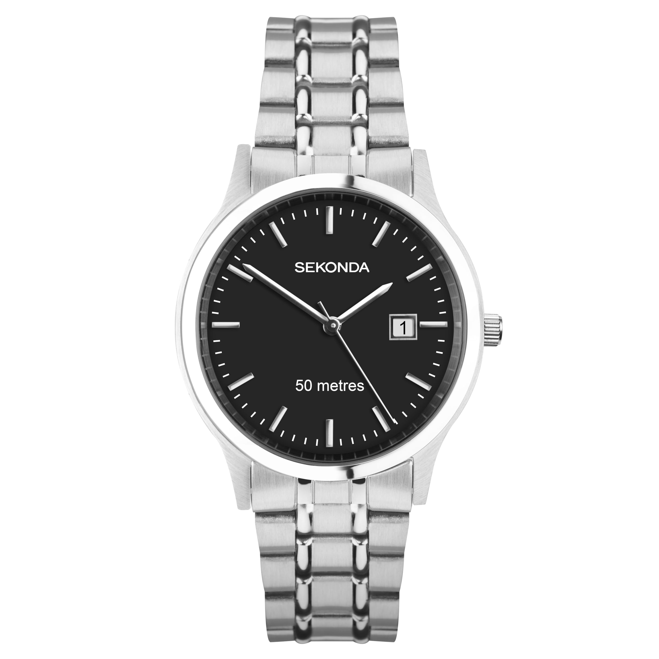 Sekonda Mens Davies Classic 42 mm Stainless Steel Silver Watch With Black Dial 3 Hand 50 m Waterproof Folding Clasp Bracelet With Date Window And Minute Track — image 1