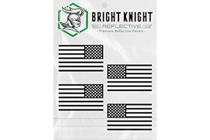 BRIGHT KNIGHT DECALS Bright Knight Reflective American Flag Stickers, 2" x 1" 4pcs Black American Flag Decals for Truck Vehicles, Motorcycles, Windows, & Hard Hats. Patriotic US Vinyl Bumper Stickers for Cars, Made in USA
