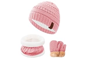 FENELY 3Pcs Kids Winter Beanie Hat Scarf Gloves Set for 2-6-10-14 Years Old Boys Girls, Knit Thick Warm Fleece Lined Thermal Sets