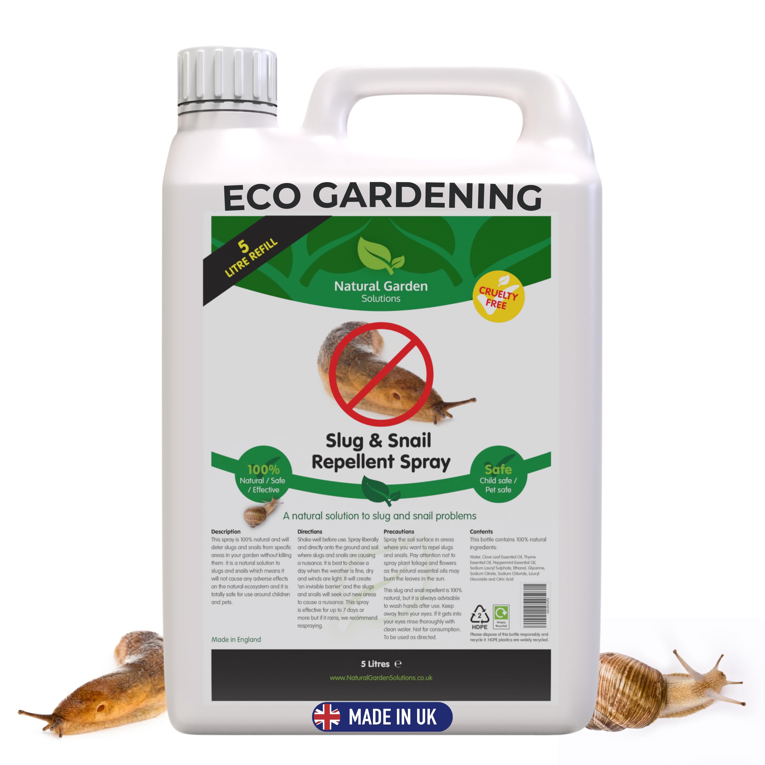 Organic Slug Snail Repellent Big Value 5L Refill Alternative To Chemical Slug Pellets Snail Killer Stop Slugs & Snails Outdoors Indoors Pet Friendly Bird Safe Clove Thyme Peppermint