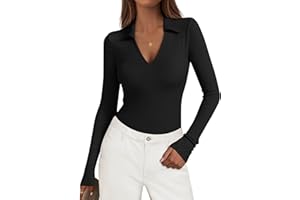 KIRUNDO Polo Shirts for Women Long Sleeve Business Casual Tops 2025 Fall Ribbed Knit Collared V Neck Slim Fit Work Blouses
