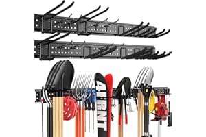 ZICANYCO Garage Tool Organizer Wall Mount 96 inches with 18 Adjustable Heavy-Duty Hooks, Garage Organization, Garden Tool Sto