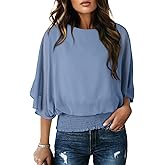 Dokotoo Womens Blouses Dressy Casual Boat Neck Flowy Chiffon Blouses Poncho Batwing Tops