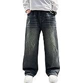 Rolanko Boys Baggy Jeans, Wide Leg Elastic Waist Denim Pants Loose Fit Trousers Vintage Y2K Streetwear