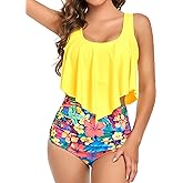Edelqual Tankini Swimsuits for Women High Waisted Bikini Sets Plus Size Two Piece Bathing Suits Tummy Control Swimwear