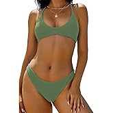 ZAFUL Women's Tie Back Padded High Cut Bralette Bikini Set Two Piece Swimsuit
