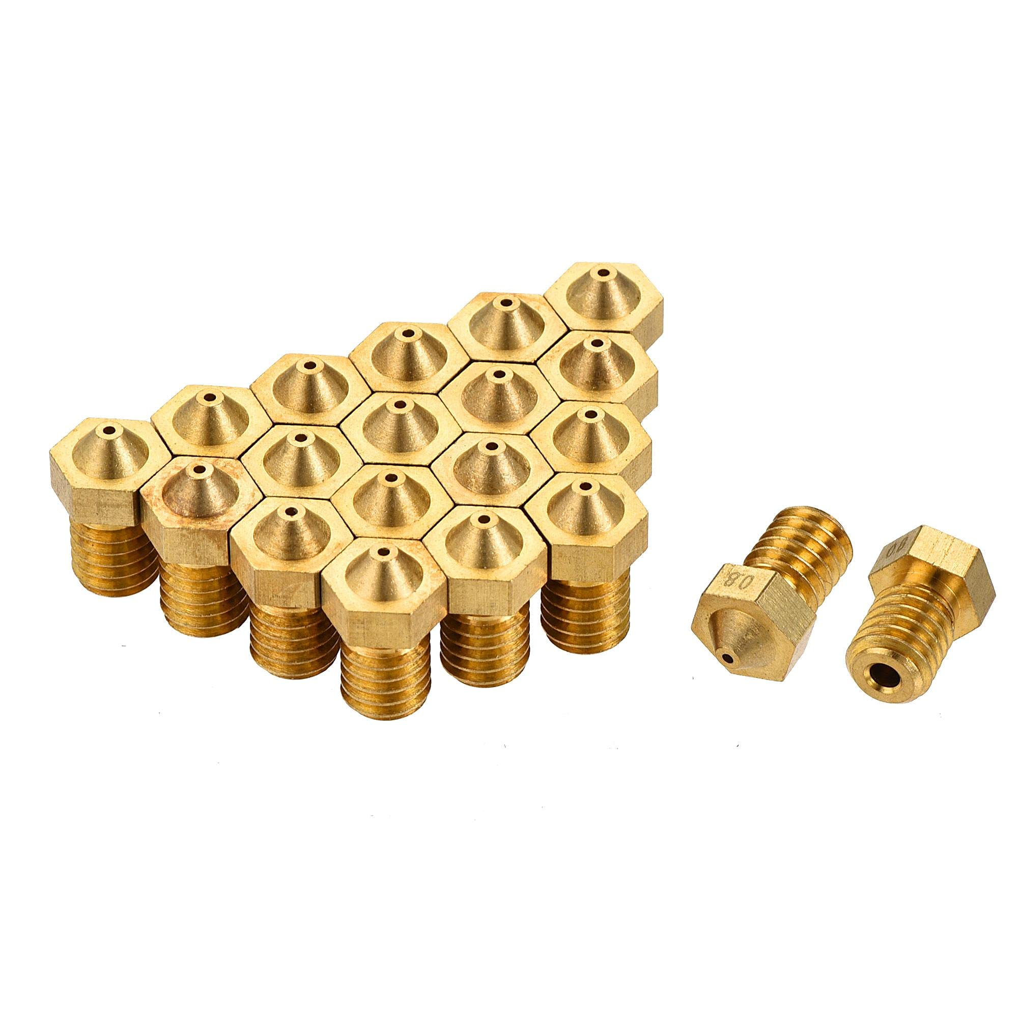 sourcing map 0.8mm 3D Printer Nozzle, 20pcs M6 Thread for V5 V6 1.75mm Extruder Print, Brass