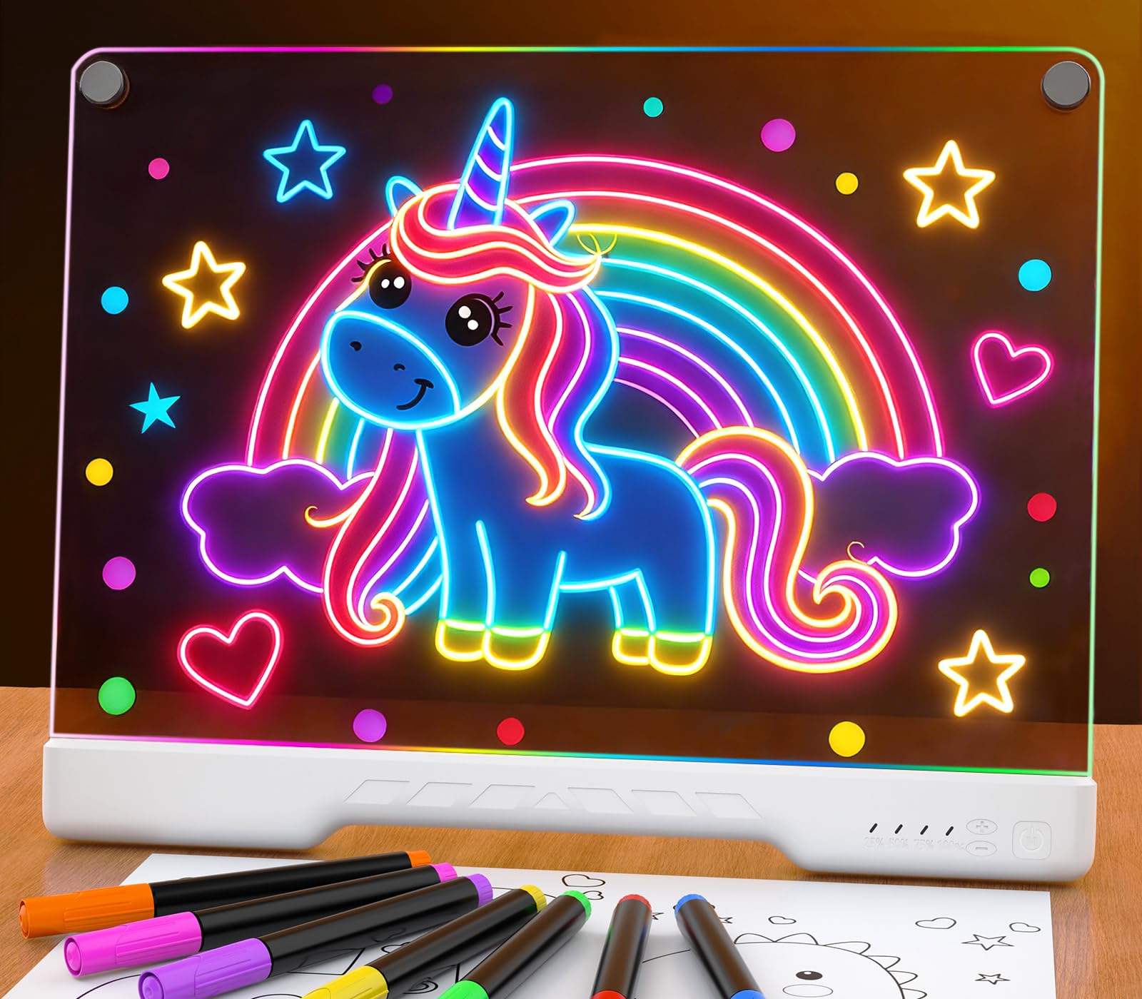 Photo 1 of 16" LED Drawing Board for Kids, Rechargeable Light Up Board, 3 Glow Modes & 7 Colors, Perfect Toys & Gifts for Boys & Girls, Age 3+, Writing & Drawing Gift for Toddler, Includes 7 Markers