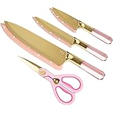 Paris Hilton Stainless Steel Knife Set with Jewel Shaped Handles and Gold Blades, Iconic Cutlery Set, 4-Piece, Pink