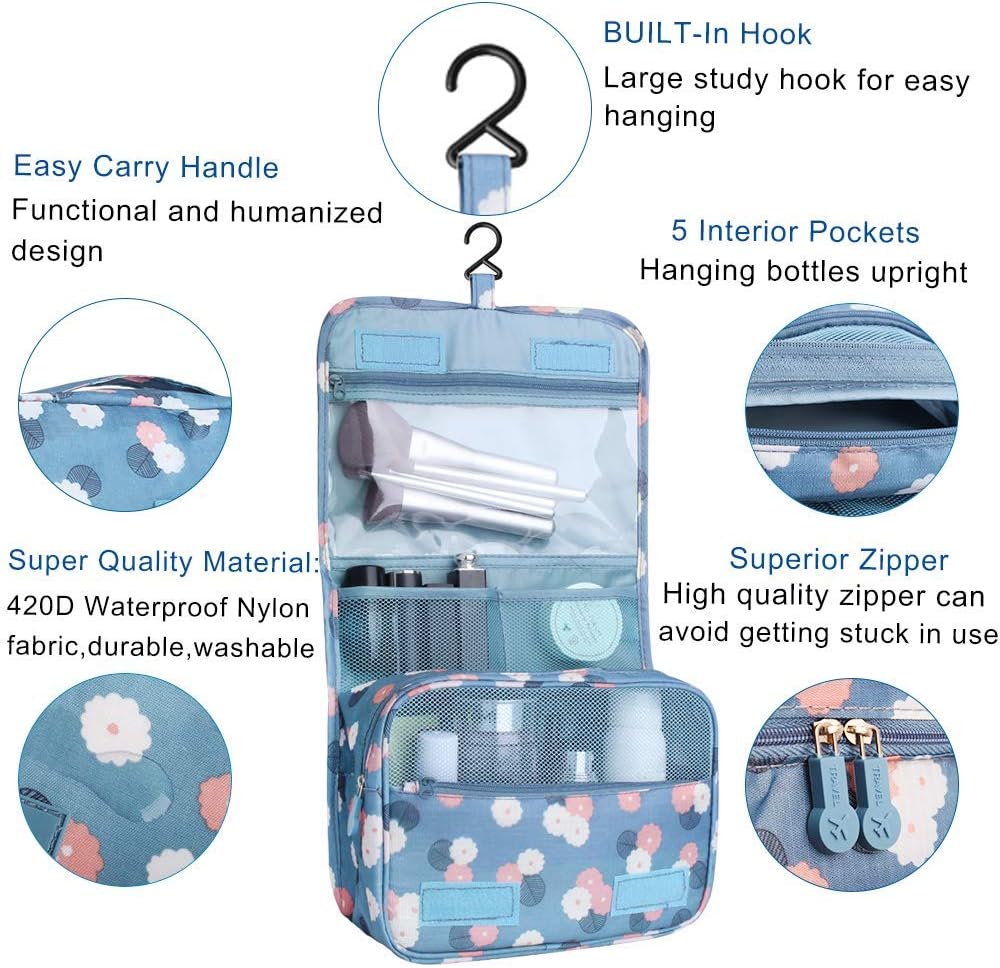 Travel Toiletry Bag,Travel Hanging Toiletry Wash Bag,Makeup Cosmetic Organizer for Women Waterproof,Portable Comestic Organiser (Blue) - Image 4