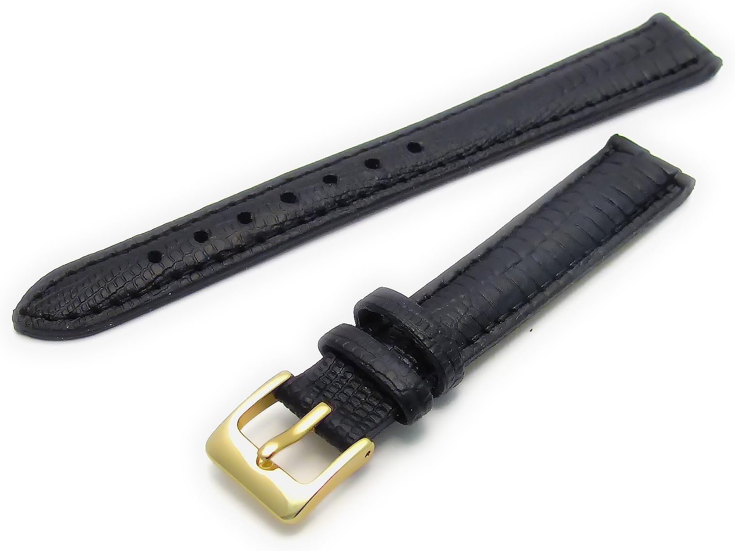 WatchWatchWatchGenuine Leather Watch Strap Band Padded Lizard Grain 14mm Black with Gilt (Gold Colour) Buckle