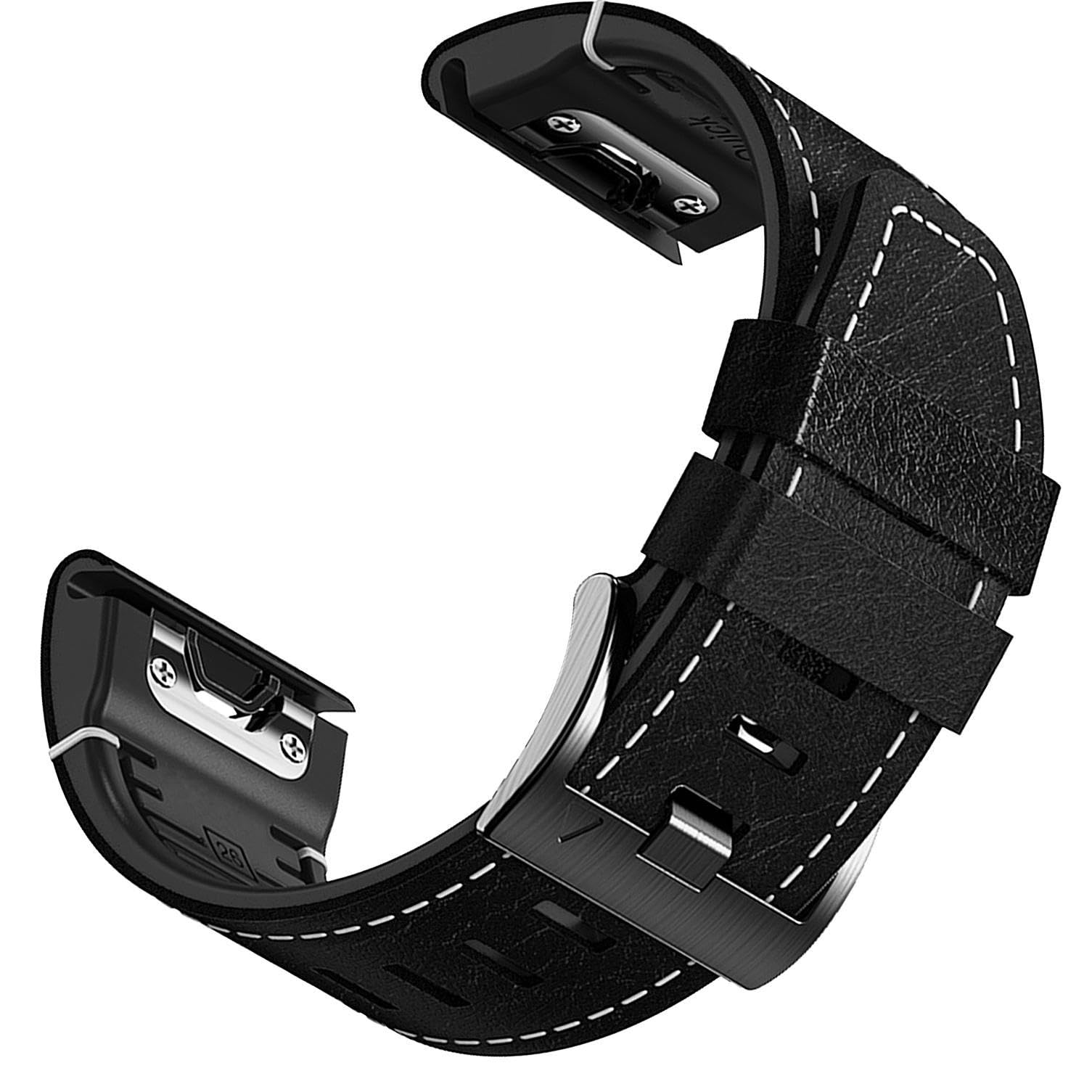ahayo Leather Watch Strap for Garmin EPIX Pro 47mm / Fenix 7 / Fenix 6 / Fenix 5, Quick Fit 22mm Fiber Leather with Silicone Lining Stitches Soft Sweatproof Wristband for Approach S62(Black)