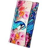Kaabao Womens Wallet Leather RFID Blocking Trifold Ladies Purse long Clutch Credit Card Holder Phone Checkbook Organizer (Watercolor Peacock)