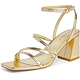 Modatope Women Heeled Sandals Strappy Heels Square Open Toe Chunky Block Heels Ankle Strap Sandals for Women Comfortable Heels