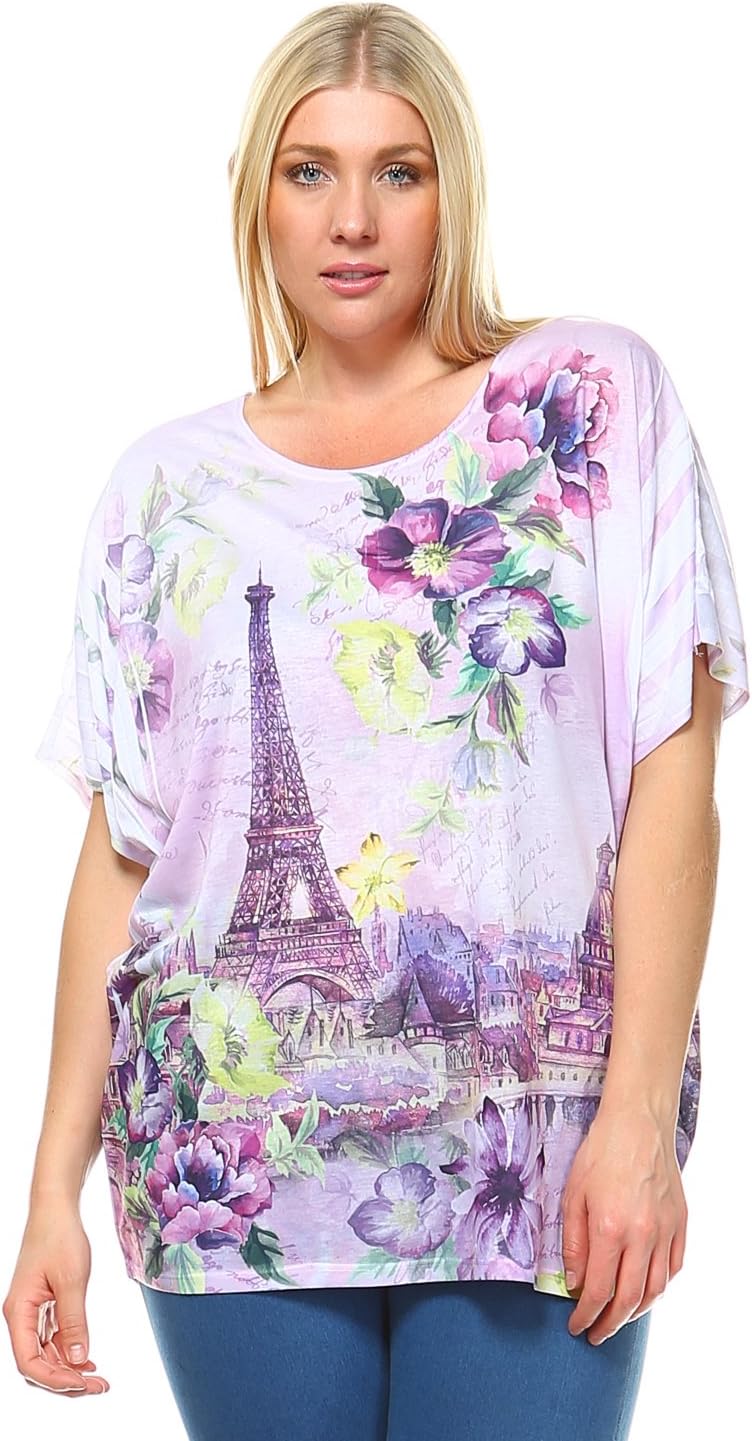 ULTIBrand Women's Plus Size Scoop Neck Sublimation Fashion T-Shirts Print Top Tee
