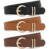 XZQTIVE 3 Pack Women Belts For Jeans Dresses Pants Ladies Leather Waist Belt with Gold Buckle