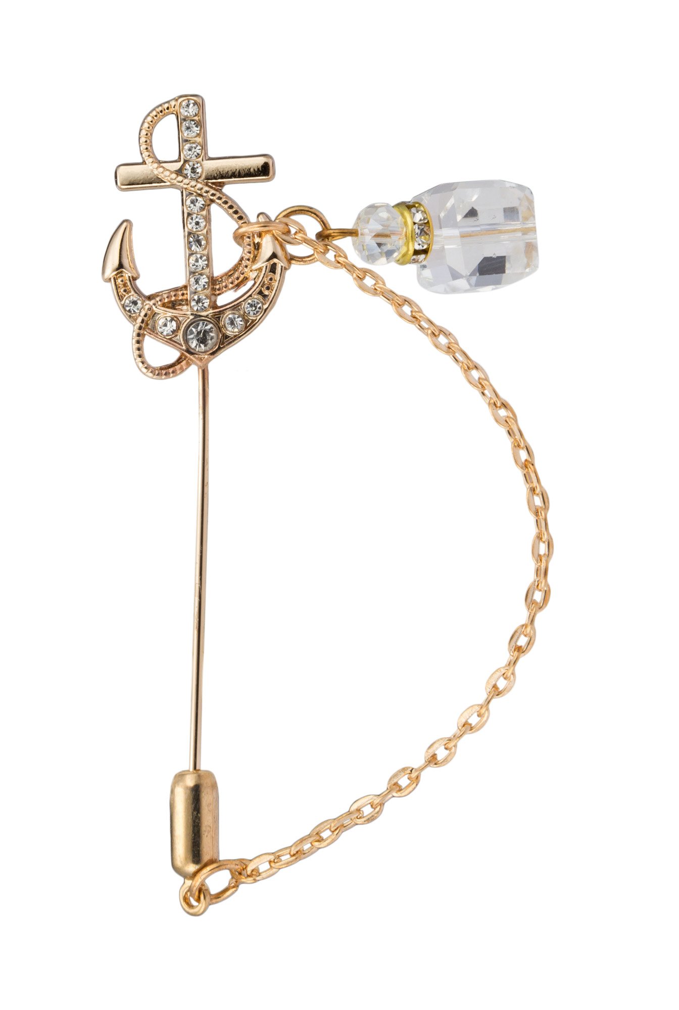 Brooch Lapel Pin for Men Golden Anchor with Hanging Chain Badge Coat Suit Wedding Gift Party Shirt Collar Accessories Golden