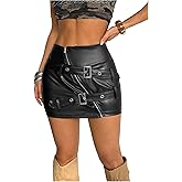 MakeMeChic Women's PU Leather Buckle Mini Skirt Drop Waisted Summer Y2K Zipper Club Bodycon Skirts
