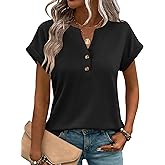 Zeagoo Women Tops Summer Short Sleeve T Shirts V Neck Dressy Casual Work Blouses Fashion Boho Clothes S-3XL