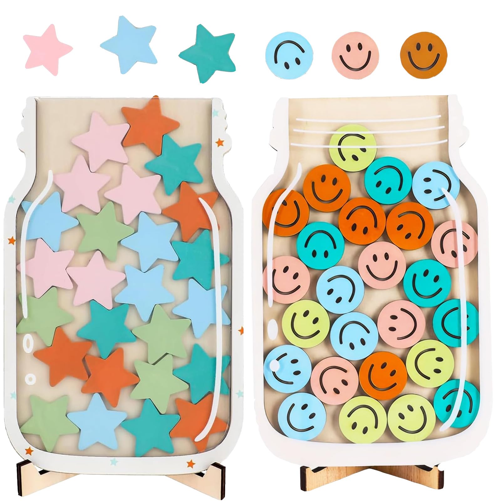 2Pcs Reward Jars, Star Jar, Stars Reward Jar and Tokens, Reward Jars for Children, Fridge Reward Jar for Children Incentive Jar Good Behavior, Home School Teacher, Daily Routine, Chores