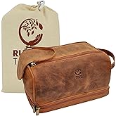 Leather Toiletry Bag for Men - Travel Shaving Dopp Kit - Bathroom Shower Toiletries Organizer - Cosmetic Make up Bag for Women