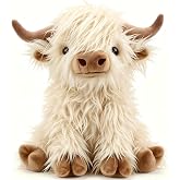 OROZCOR Microwavable Stuffed Animals Toy Weighted Highland Cow Plush 10" | Soft Highland Cow Heating Pad Plushies Fluffy Heatable Weighted Plush Toy Christmas Birthday Gifts for Adult Kids Girls