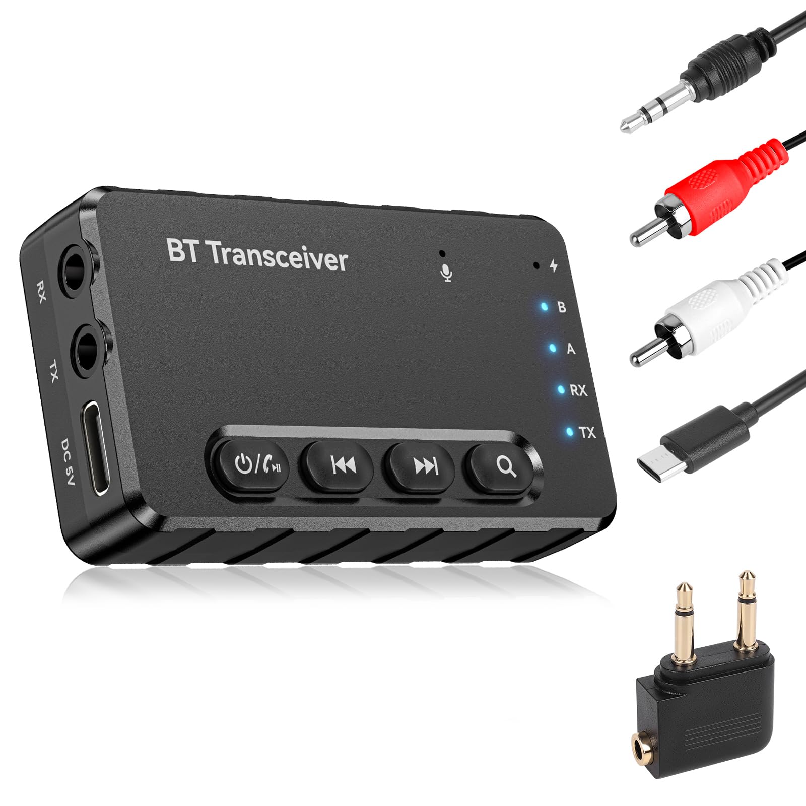 Photo 1 of Bluetooth Transmitter Receiver aptX Adaptive/Low Latency/HD Bluetooth Adapter 5.2 Support 2 AirPods Phones, Wireless Audio Receiver 3.5mm Aux Headphone Jack Adapter for Airplane Travel/TV/Home Stereo