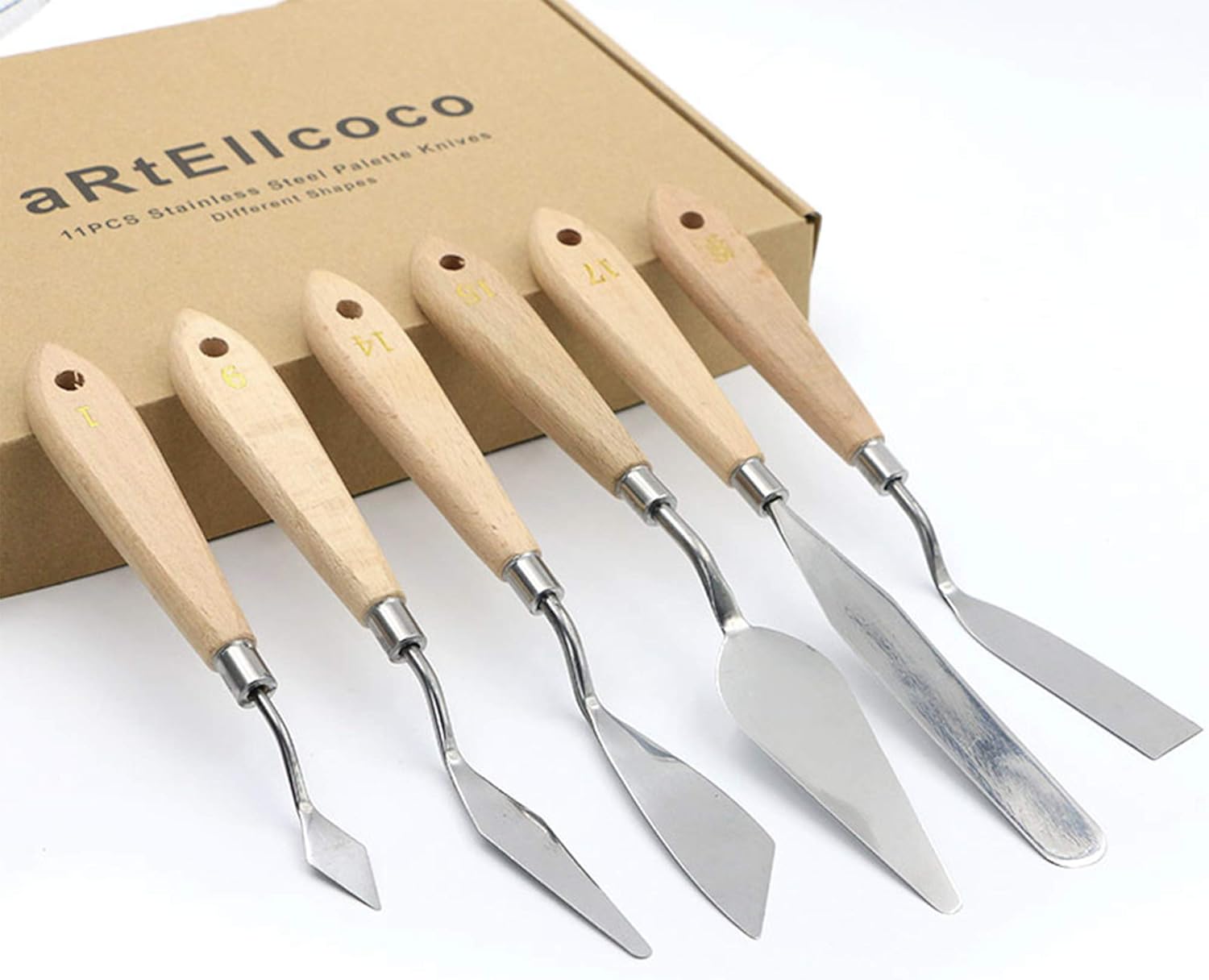 aRtEllcoco 11pcs Palette Knife Set, Painting Mixing Scraper Stainless Steel Palette Knife with Different Scrape and Sizes Wood Handle (Same Handle)