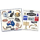 Australia Themed Stickers Sheet - Decorative Australia Stickers for Scrapbooking, Journals, Planners, Photo Album - Set of 2 Australia Scrapbook Sticker with Animals, Flag, Travel Inspired Designs