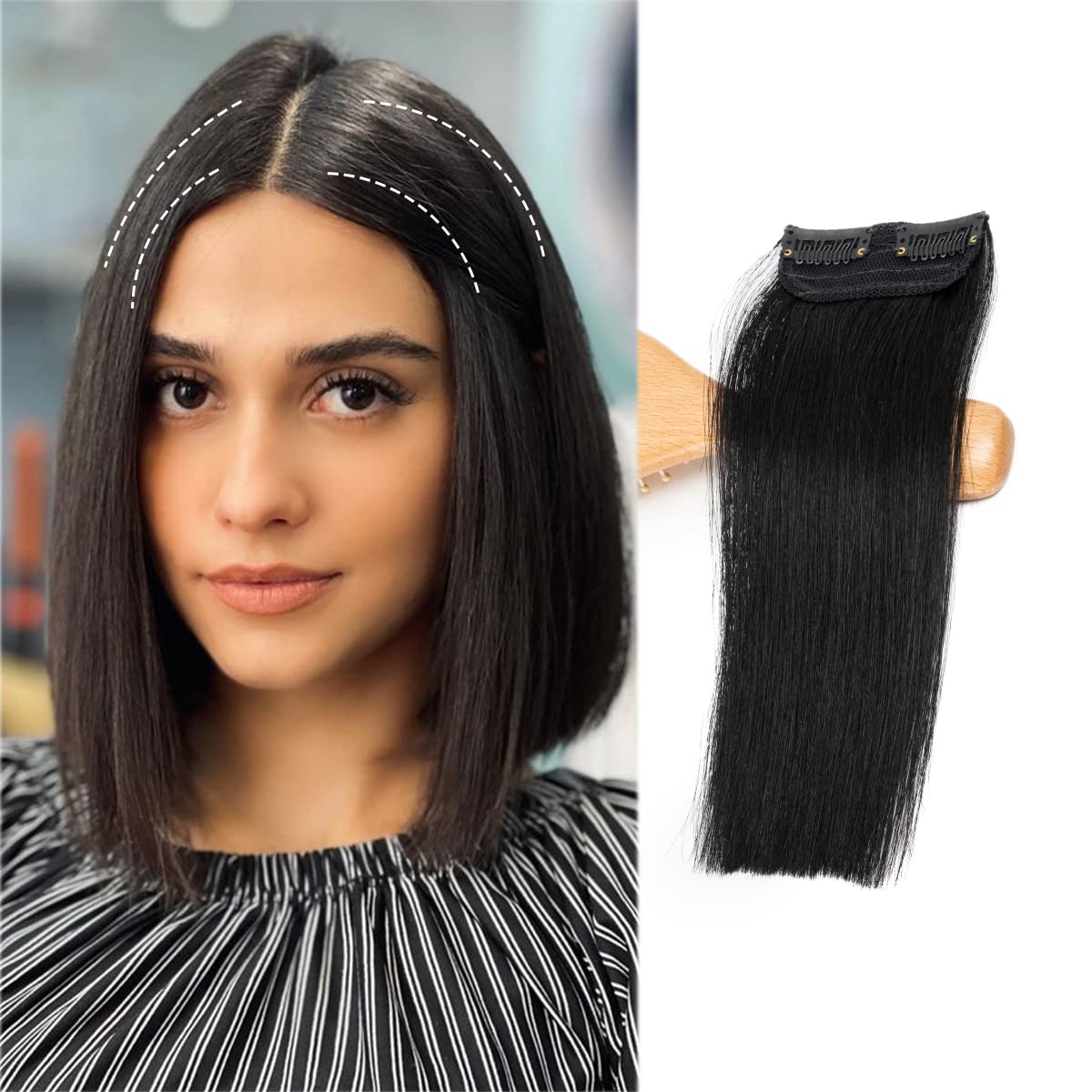 Photo 1 of FEIPRO Real Human Hair Extensions Short Clip In Silky Straight Double Weft for Women and Men With Thinning Hair Short Hair Easily add Hair Volume Thick Natural Invisible 10"#1 Jet Black
